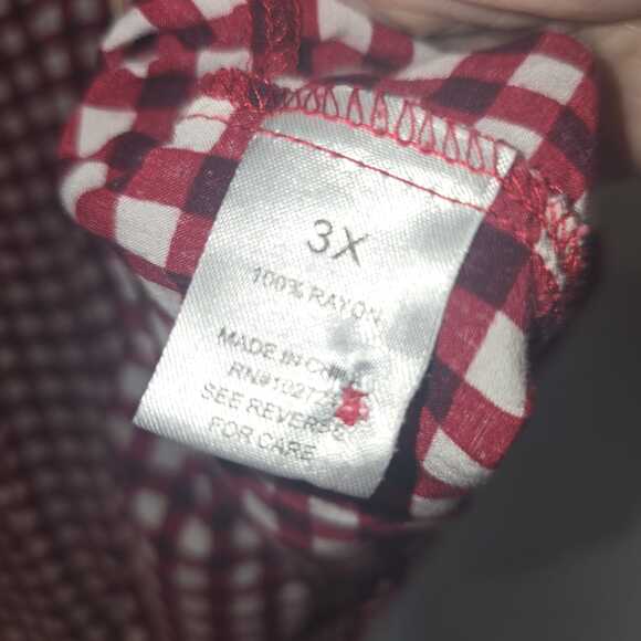 Red White Gingham Tunic Top Size 3X Plus Size V-Neck Popover Blouse Rayon - Picture 9 of 9